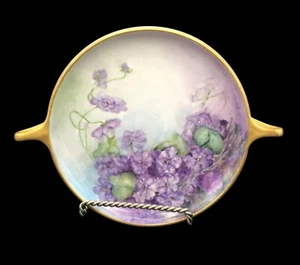 Antique Rosenthal Selb Bavaria Hand Painted Porcelain Dish W/ Handles Purple Lil - Picture 1 of 14