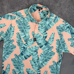 Bad Birdie Polo Shirt Mens Large Teal Palm Leaf Golf Stretch FW22FI-BBP001-238 - Picture 1 of 11