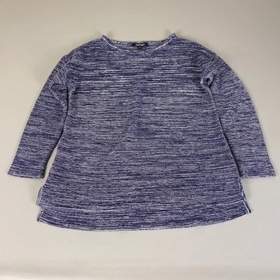 Ellen Tracy 毛衣上衣女式 XL 码蓝色象牙色针织套衫棉混纺 — 第 1/4 张图片