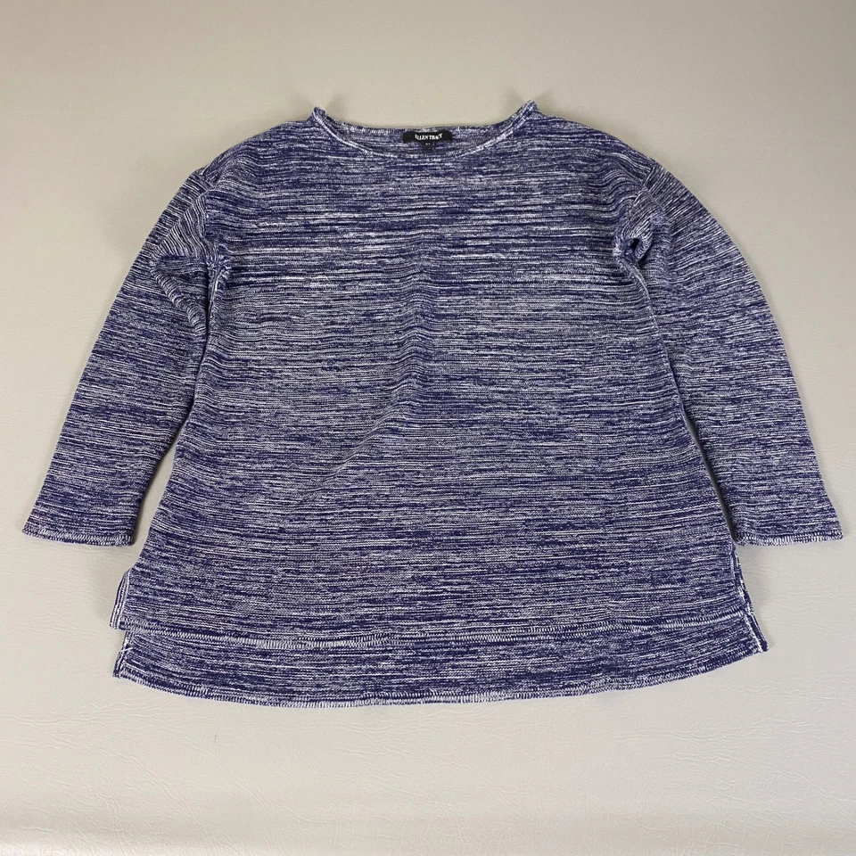 Ellen Tracy 毛衣上衣女式 XL 码蓝色象牙色针织套衫棉混纺 — 第 1/4 张图片