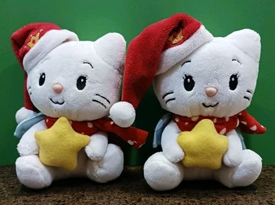 Dan Dee Angel Cat Sugar Christmas Star Plush 7" Santa Cap 2010 Set Of 2 Clean - Image 1 of 4
