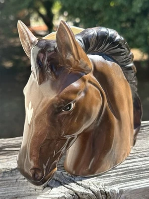 Vtg Napcoware Horse Head Ceramic Planter Base Brown & Black Japan Equestrian - Image 1 of 4