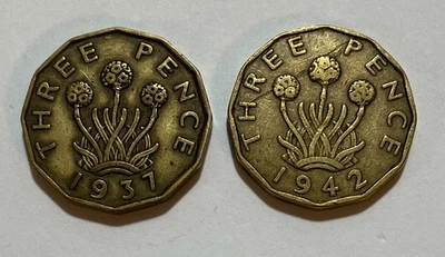 Lote de tres peniques Gran Bretaña 1937, 1942 Reino Unido Foto 1 de 2