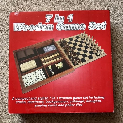 7 In 1 Wooden Game Set - VGC - Backgammon, Chess, Dominoes, Cribbage, Poker etc - Image 1 of 4