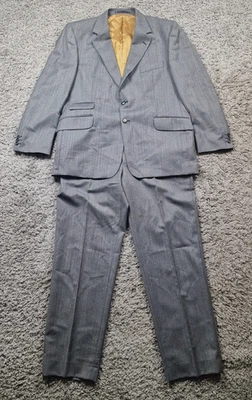 Brook Taverner Suit Mens 44 Tweed 2 Piece Herringbone Grey Waist 39" Leg 31" - Image 1 of 4