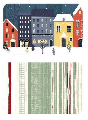 Christmas Snowy Village Christmas Stripe Placemats Double Sided Vinyl Set of 4 - Image 1 of 4
