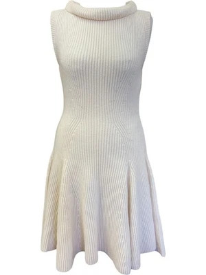 Nuevo con etiquetas Vestido Alexander McQueen Marfil Lana Tejido Sin Mangas Capucha Cuello Acogedor Cálido-S Foto 1 de 4