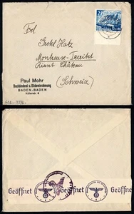 Germany Cover From Baden 1940 with Nazi Militar Control To Switzerland - Picture 1 of 3