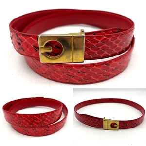Cinturón Cintura Vintage Años 60 70 Rojo Negro Piel de Serpiente Genuina Metal Hebilla 30-33" - Imagen 1 de 15