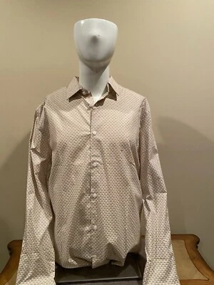Camisa de vestir Express para hombre con patrón marrón y crema ajustada 1MX NUEVA CON ETIQUETAS TALLA XXL Foto 1 de 4