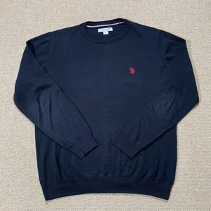 US Polo Assn Jumper Mens Large Black Cotton Knit Sweater USA - Picture 1 of 11