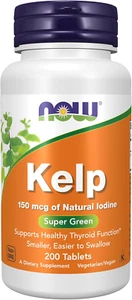 NOW Kelp 200 Count Iodine Supplement 150 mcg Supports Thyroid Health - Picture 1 of 8