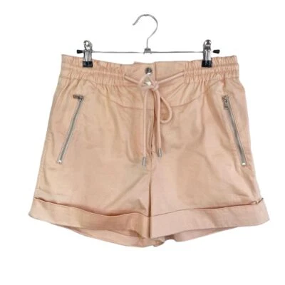 NEW Robert Rodriguez Small Peach Pink High Waist Stretch Cotton Paper Bag Shorts - Image 1 of 4