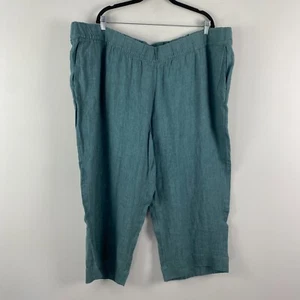 J. Jill Linen Wide Leg Cropped Pants Size 4X Green Pull On Pockets - Picture 1 of 10