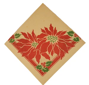 Vintage Christmas Crepe Paper Napkin Poinsettia Holly Serviette  NAP1-2 # - Bild 1 von 2