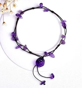 Ankle Bracelet Flower Wrist Amethyst Crystal Natural Gemstone Adjustable Unisex - Picture 1 of 12