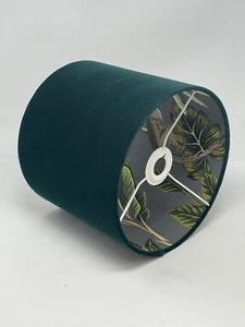 Forest Green Velvet Charcoal Grey Monkey Palm Tree Leaves Drum Lampshade - Picture 1 of 11