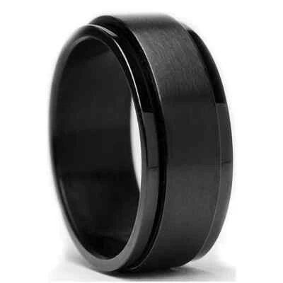 Anillo Fidget Spinner Negro para Ansiedad y Estrés Meditación Joyería EE. UU. Foto 1 de 4