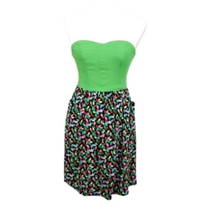 Xhilaration Womens Strapless Sun Dress Juniors Size XS Green Colorful Confetti - Picture 1 of 13