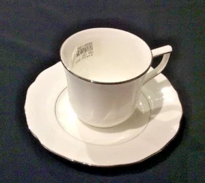 MIKASA SILVER MOON CAPO2 CUP & SAUCER SET NWT PLATINUM RIM & VERGE - Picture 1 of 4