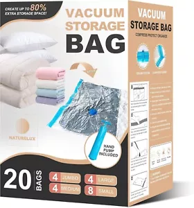 20 Pack Vacuum Storage Sealer Bags with Hand Pump for Clothes Comforter Blanket - Picture 1 of 7