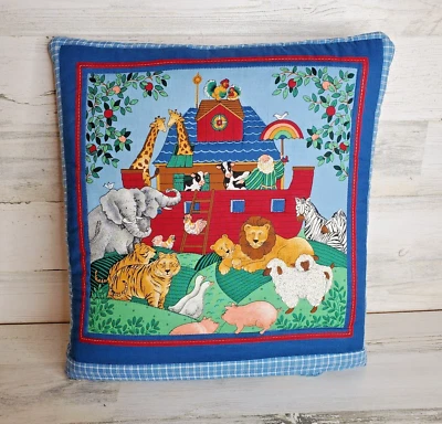 Quillow Reversible Quilted Blanket Pillow Noah's Ark & Animals USA Handmade - Image 1 of 4