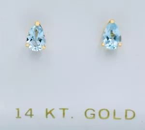 GENUINE 1.24 Cts AQUAMARINE EARRINGS 14k GOLD - Free Certificate - SCREW BACK - Picture 1 of 12