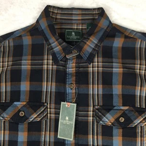 G.H. Bass & Co Flannel Shirt Mens Large Navy Blue/Brown Plaid Long Sleeves NWT! - Picture 1 of 9