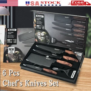 6 Pcs Kitchen Knives Set Stainless Steel Cleaver Scissors Peeler Chef's Gift Box - Picture 1 of 13