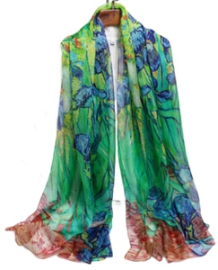 100% Silk large Scarf Women neckerchief Shawl Wrap floral blue green MY206-24 - Picture 1 of 3