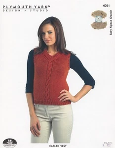 Cabled Vest - Plymouth KNITTING PATTERN N051 - Baby Alpaca Grande Women 36"-48" - Picture 1 of 2