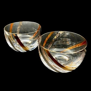 Juego de 2 cuencos de tuerca de caramelo a rayas de remolino de vidrio transparente de oro y plata - Imagen 1 de 8