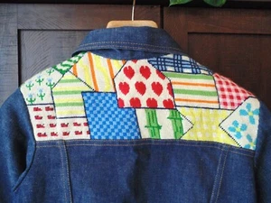 1970s NOS Womens NEEDLEPOINT JEAN JACKET Screenwear Threads Stowe, VT SZ 6 SMALL - Picture 1 of 21