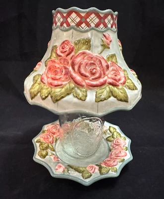 Rosas Tarro Grande Vela Tono Topper y A Juego Bajo Plato Verde Rosa Foto 1 de 4