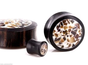 PAAR - Holz Arang mit Shell Inlay Saddle Flare Ohrstöpsel 22 mm/7/8" Stärke  - Bild 1 von 3