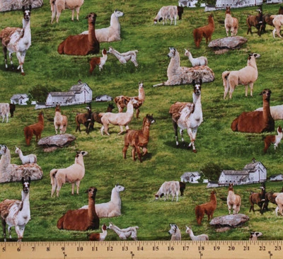 ELIZABETH'S STUDIO Cotton Farm Animals Realistic Llamas Cotton Fabric Print by the Yard D487.28