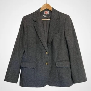Vintage 80s Grey Wool Blazer Boston Traveler Suit Gold Buttons Office Retro Gray - Picture 1 of 5
