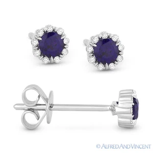 Pendientes de tachuelas de zafiro y diamantes azules creados en laboratorio de 0,35 quilates en oro blanco de 14 K - Imagen 1 de 1