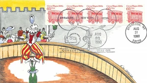 2452 5c Circus Wagon Linda Geerlings "OAK" hand painted PNC #1 strip/5 [418073] - Picture 1 of 1