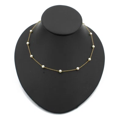 Mikimoto 18K Yellow Gold Japanese Akoya Cultured Pearl Station Necklace #JB499-5 - image 1 of 4