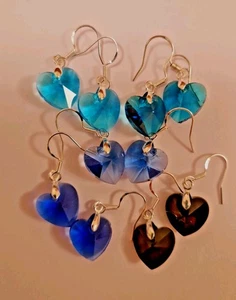 Handmade 14mm glass crystal heart earrings in a choice of blue tones, gift, love - Picture 1 of 17