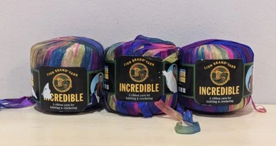 Lion INCREDIBLE Vtg. Ribbon Yarn Lot Of 3 CARNIVAL Art#520 #205 50g  - Image 1 of 2