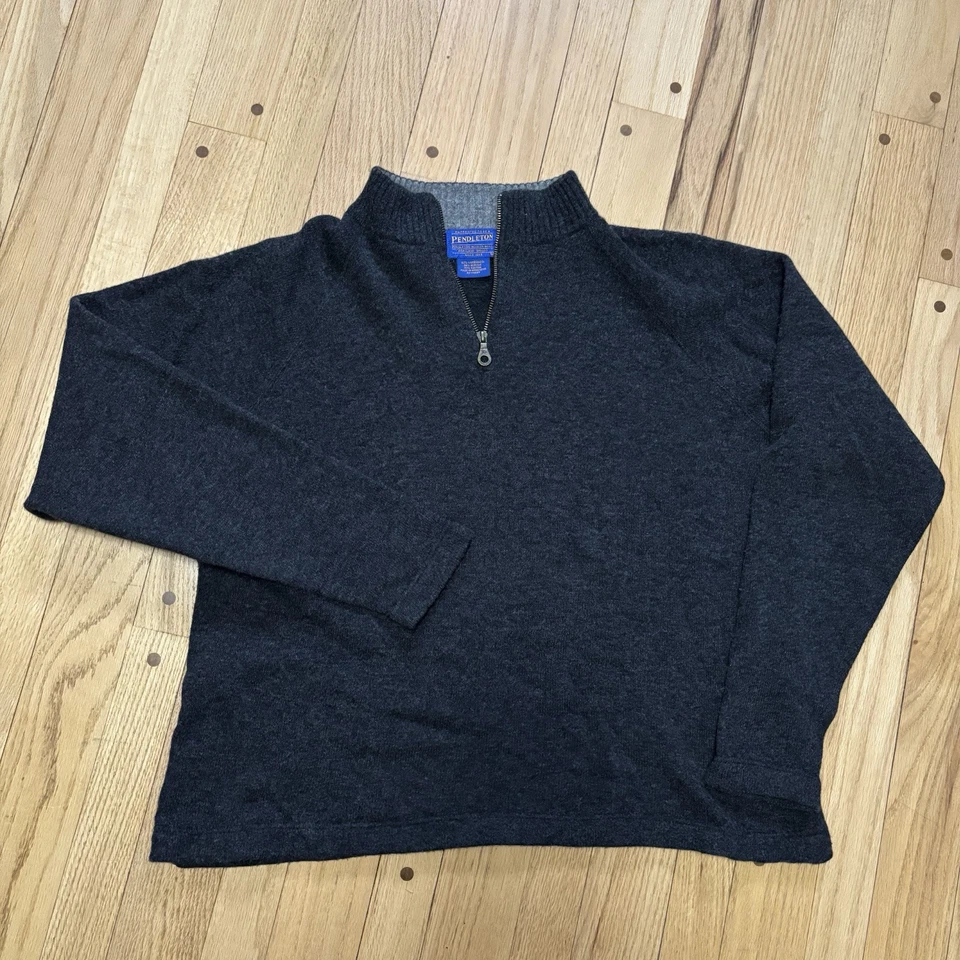 Suéter vintage Pendleton lã de cordeiro pulôver 1/4 zíper malha masculino grande cinza - Imagem 1 de 4