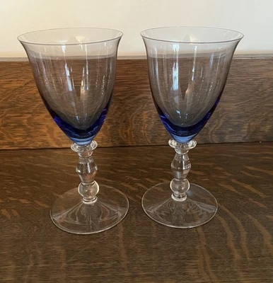 Set Of 2 Light Blue Water Goblets 8" Hand Blown Tapered Art Glasses - Image 1 of 4