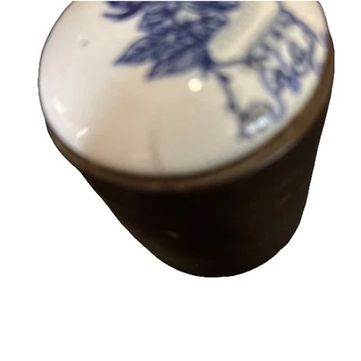 复古圆形黄铜容器带可拆卸陶瓷彩绘叶盖! — 第 1/4 张图片