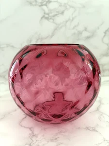 Vintage Fenton Cranberry Rose Glass Optic Diamond Votive ROSE Bowl - Picture 1 of 8