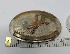 🔥 Vintage Gürtelschnalle Comstock Deutsch Silber Silberschmiede Cowboy Stier Reiter - Bild 1 von 2
