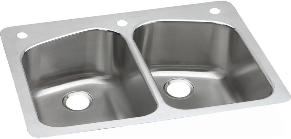 Dayton 不锈钢 33 英寸 x 22 英寸 x 8 英寸等双碗双安装水槽,3 孔 — 第 1/1 张图片