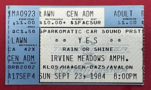 Vintage YES Concert Ticket Stub Irvine Meadows Amph. Sept. 23, 1984 - Picture 1 of 2