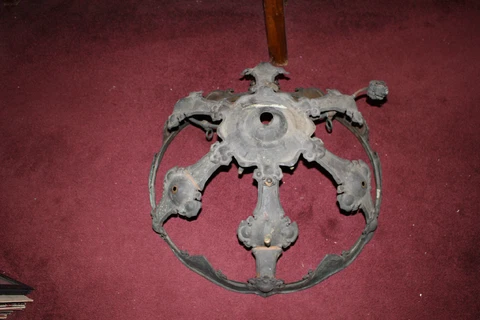 Antique Victorian Art Deco Gothic Copper Metal Gas Light Chandelier VERY LARGE Cover